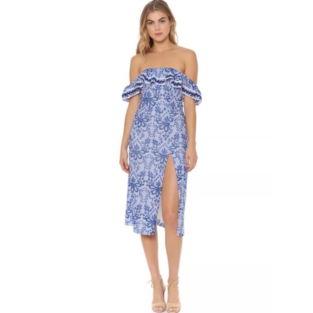 Red Carter Port Floral Off the Shoulder Midi Dress